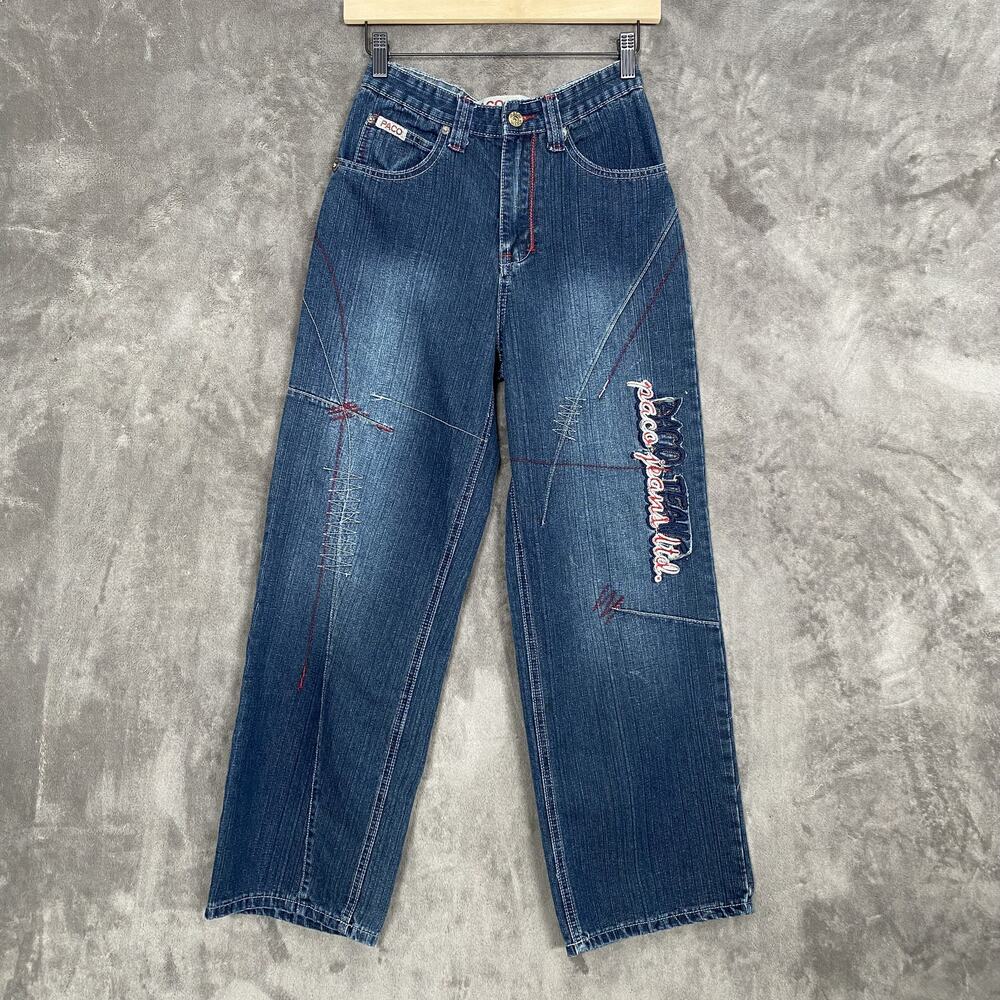 Vintage Paco Jeans Youth Size 12 26x27 Baggy Hip Hop Grunge Y2K 90s Embroidered‎